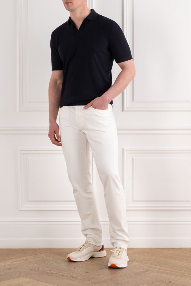 Loro Piana men's straight-leg white quarona jeans with a simple leather patch 194599 - photo 2