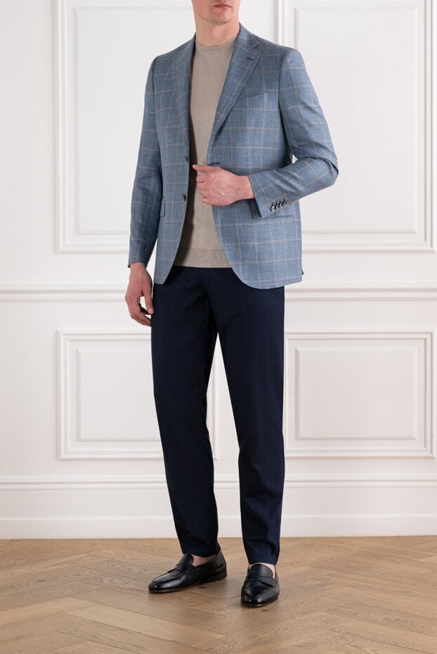 Sartoria Latorre men's single-breasted handmade jacket in a large gray-blue check 194601 - photo 2