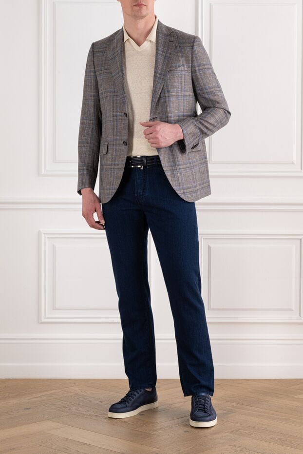 Sartoria Latorre glen men's grey blue check blazer with patch flaps 194605 - photo 2
