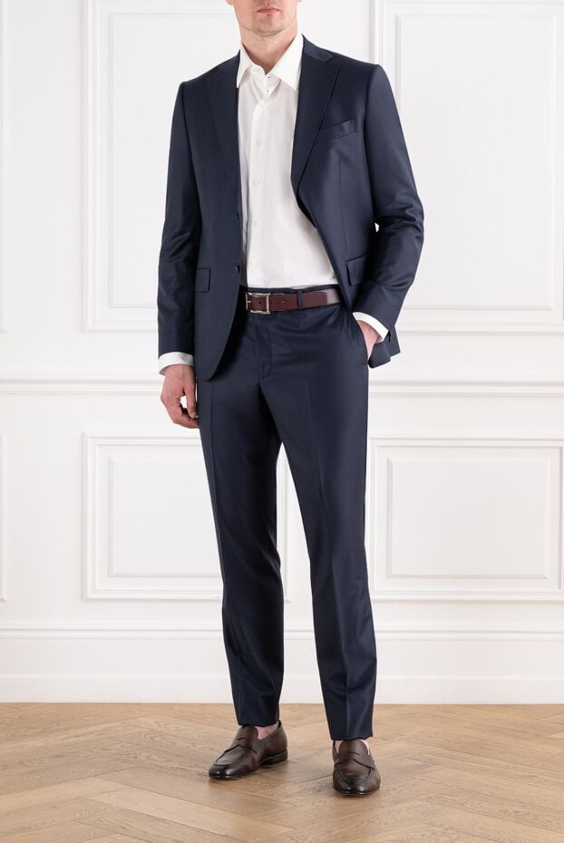 Men's classic blue wool suit with a formal silhouette - photo 2