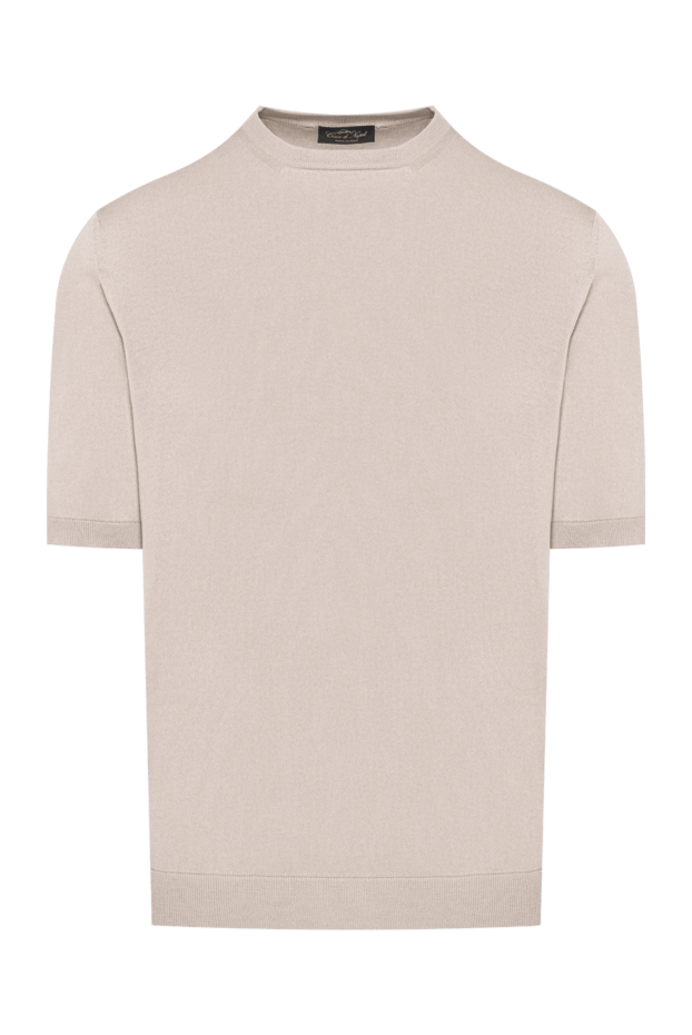 Cesare di Napoli men's short-sleeved jumper made of natural silk and cotton in gray-beige color 194645 - photo 1