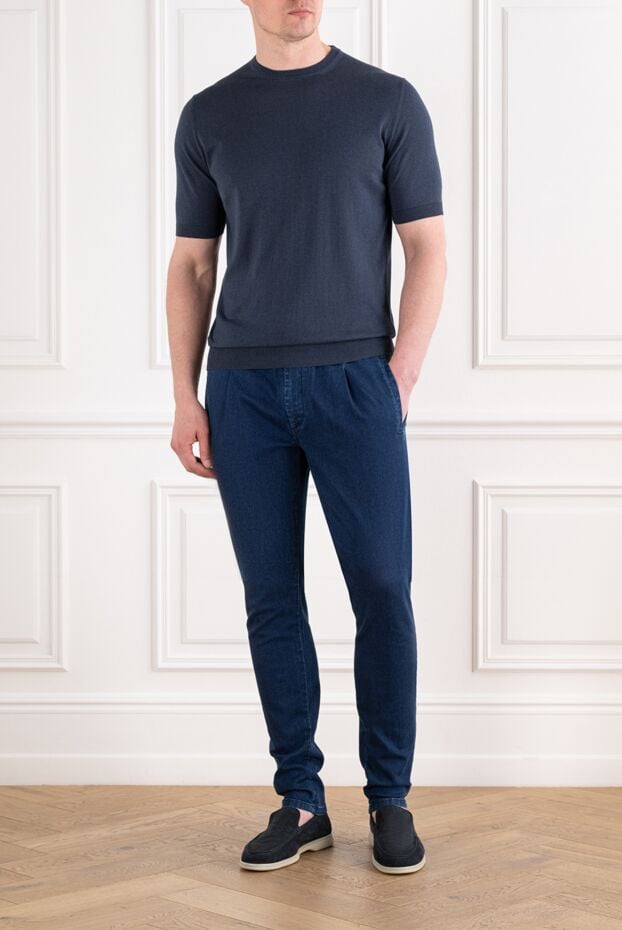 Cesare di Napoli men's dark blue silk and cotton jumper 194647 - photo 2