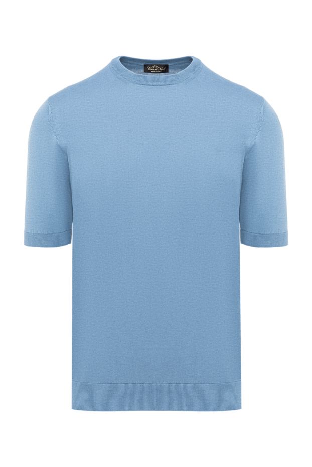 Cesare di Napoli light blue men's lightweight short sleeve jumper made of cotton and silk 194648 - photo 1