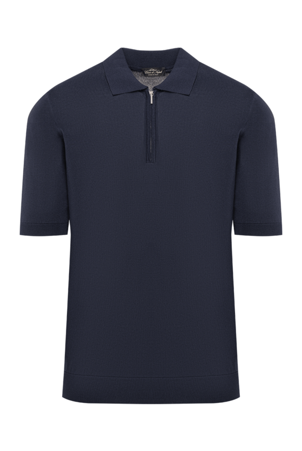 Cesare di Napoli dark blue men's silk and cotton polo shirt with zip 194649 - photo 1