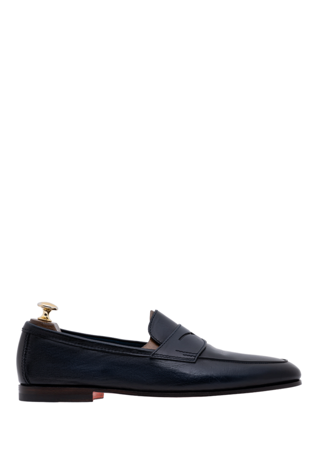Santoni men's dark blue leather handmade penny loafers 194697 - photo 1
