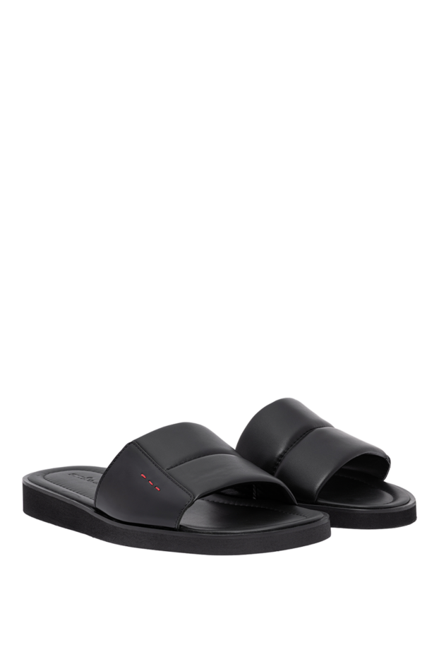 Kiton men's black leather handmade flip flops 194713 - photo 3