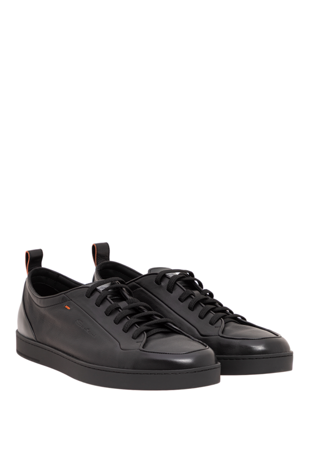 Santoni black leather sneakers with orange stitching 194733 - photo 3