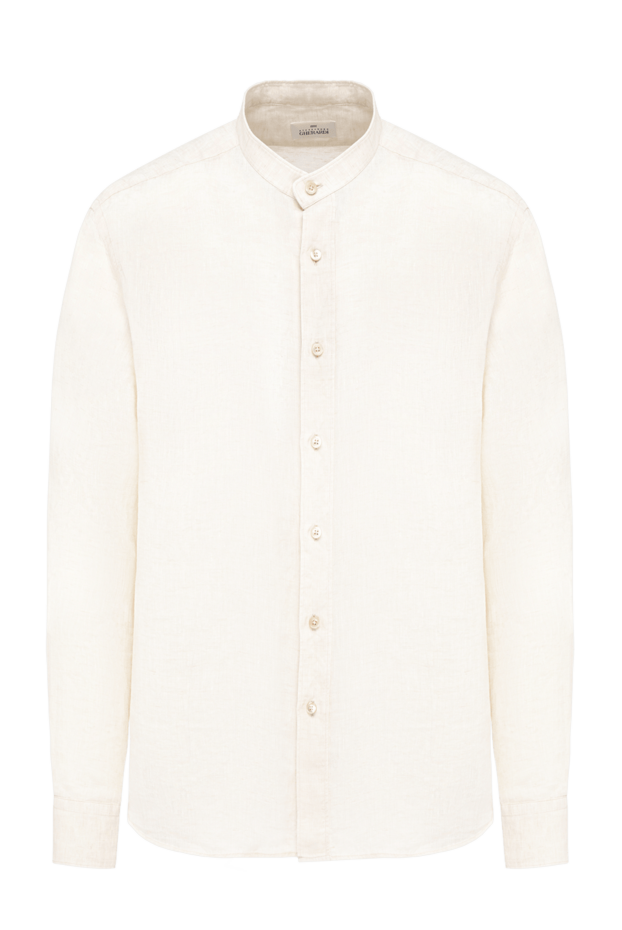Men's cream linen shirt with a stand-up collar - photo 1