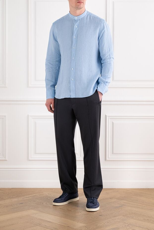 Alessandro Gherardi men's light blue linen shirt with a stand-up collar 194742 - photo 2
