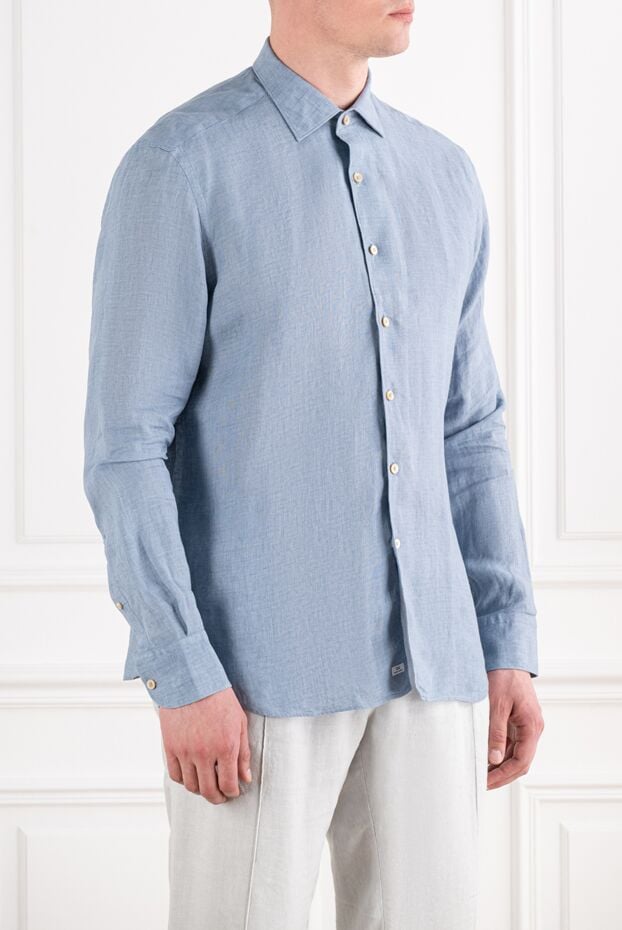 Alessandro Gherardi blue linen shirt with a classic collar and contrasting buttons 194744 - photo 3