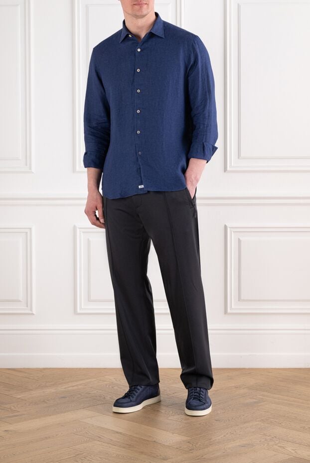 Alessandro Gherardi men's blue linen shirt with a classic collar 194753 - photo 2