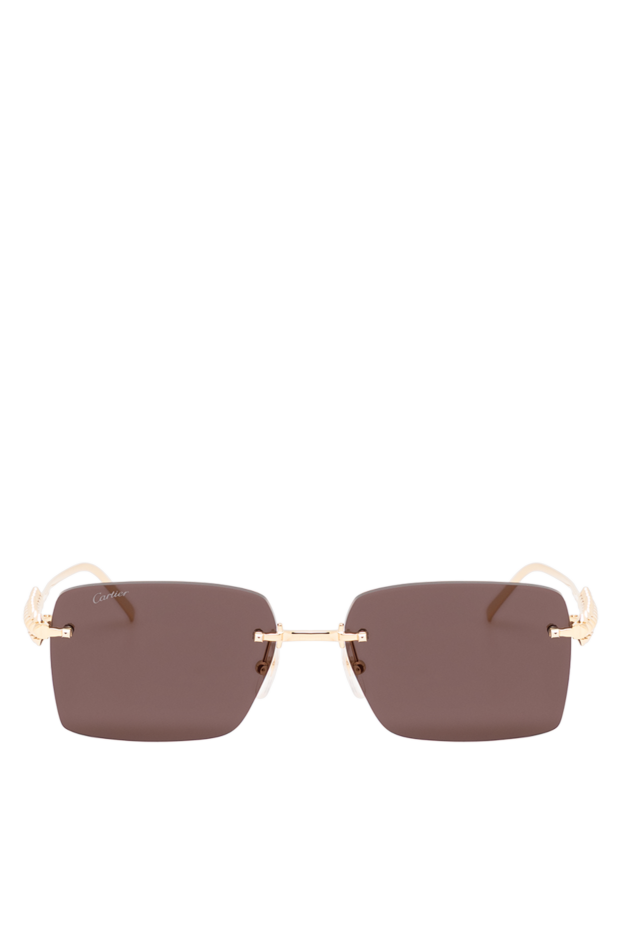 Gold rimless rectangular sunglasses with accent ribbed temples in the Clash de Cartier style - photo 1