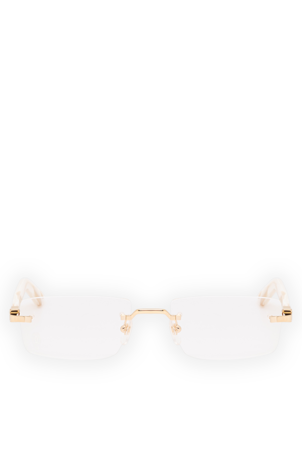 Gold rectangular rimless glasses with marbled white temples - photo 1