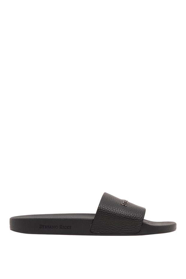 Stefano Ricci black men's grained leather slides with metal logo 194814 - photo 1