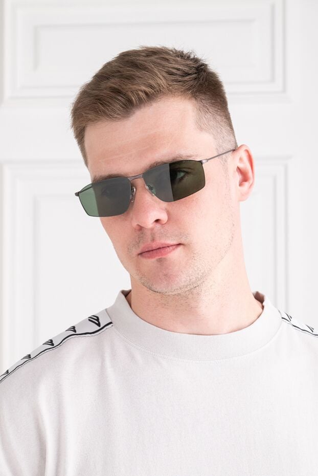 Balenciaga thin rectangular metal frame sunglasses with dark green lenses 194921 - photo 2