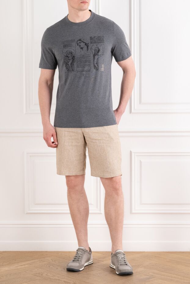 Brunello Cucinelli men's cotton gray t-shirt with artistic antique print 194986 - photo 2