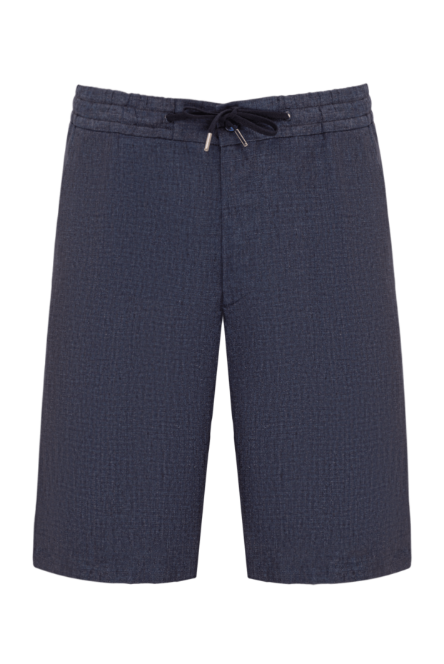 Men's textured blue Bermuda shorts with drawstring - photo 1
