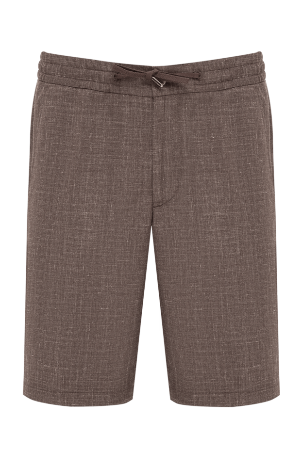 Men's brown linen drawstring bermuda shorts - photo 1