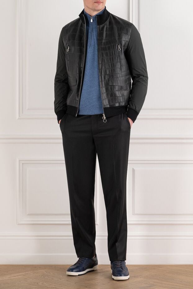 Men's black bomber jacket made of crocodile leather and textile - photo 2