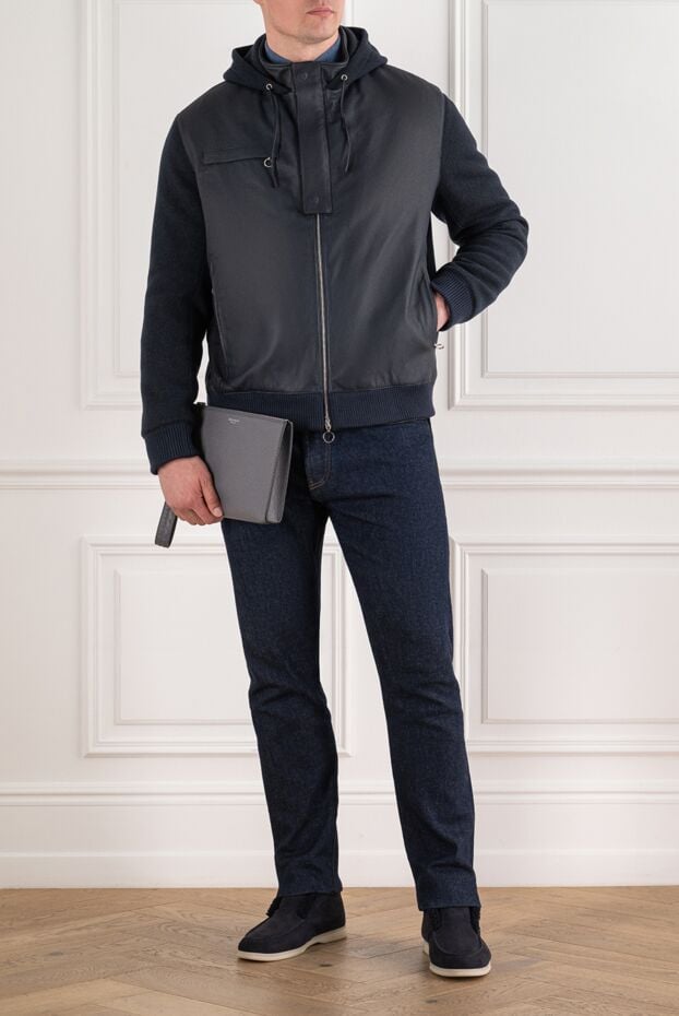 Seraphin combination leather and cashmere bomber jacket with hood 195073 - photo 2