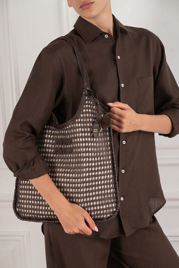 Miu Miu ivy crochet brown raffia bag 195124 - photo 2