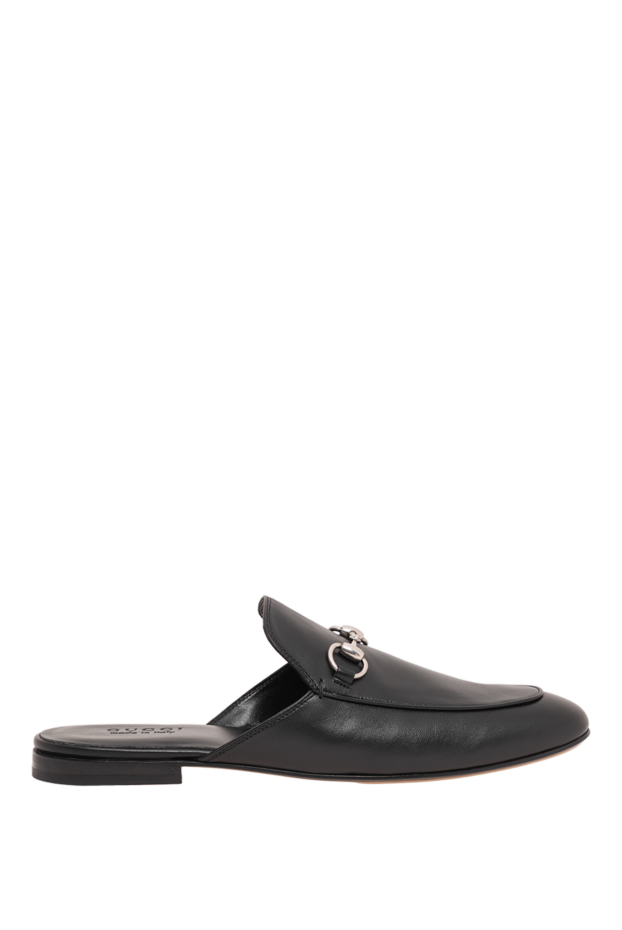 Gucci men's black leather mules with metal buckle 195152 - photo 1