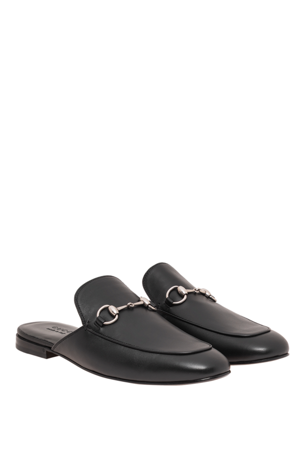 Gucci men's black leather mules with metal buckle 195152 - photo 3