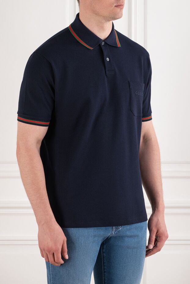 Gucci navy blue cotton polo with web's signature red and green trim 195153 - photo 3
