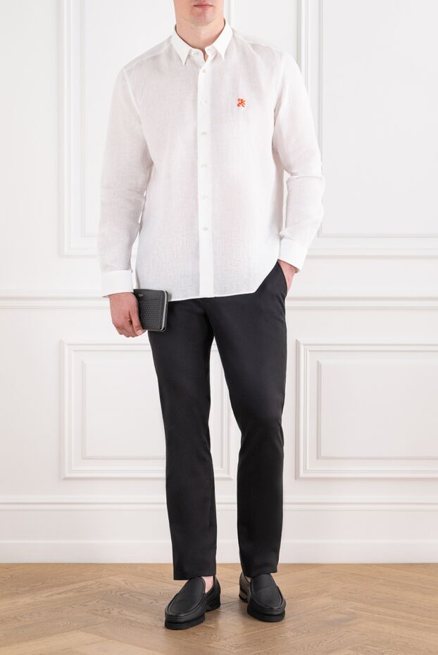 Zilli men's white linen shirt, loose straight fit 195165 - photo 3