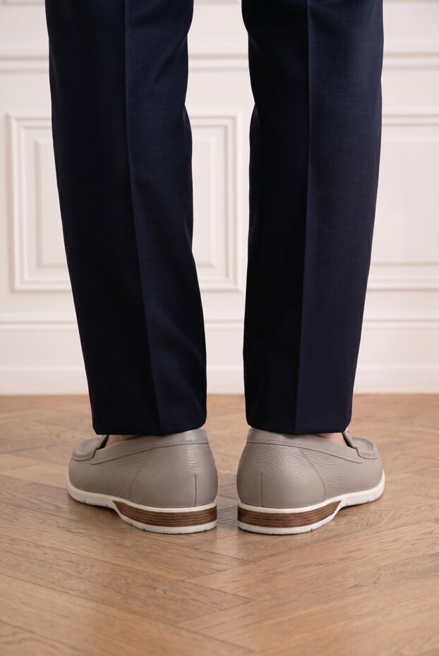 Zilli men's light gray grained leather loafers 195206 - photo 2