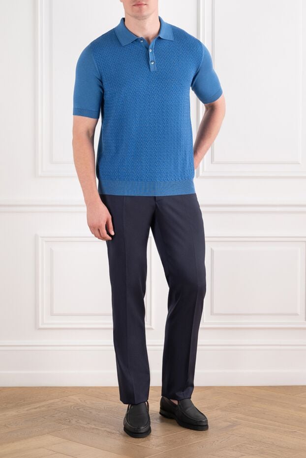 Zilli blue knit polo shirt with a textured geometric pattern 195241 - photo 1