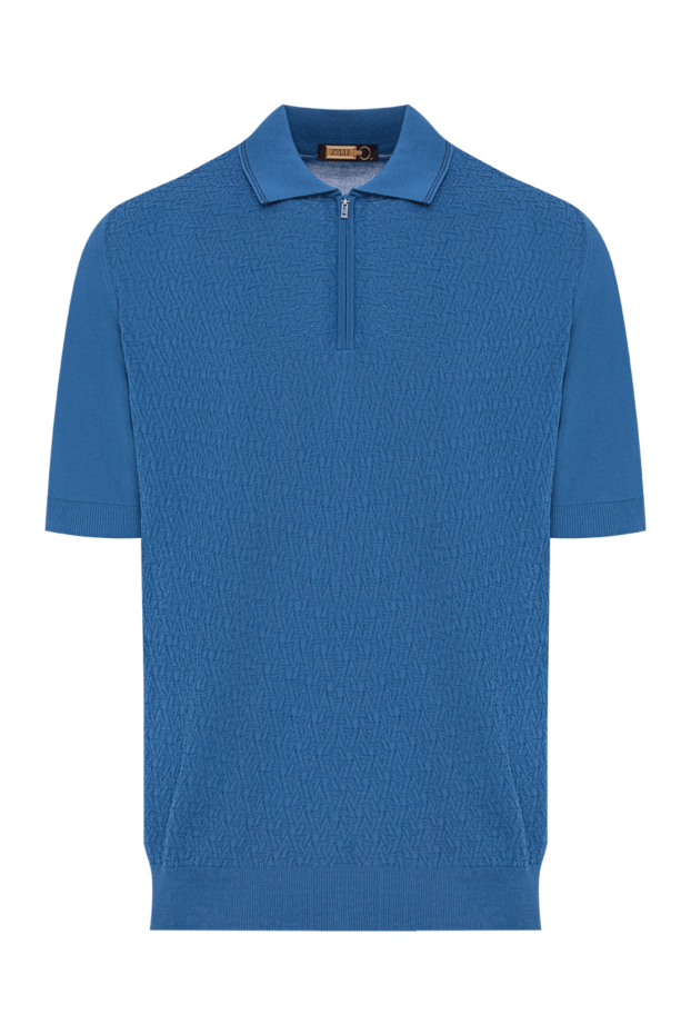 Zilli blue textured knit polo shirt with zip-up and geometric pattern 195242 - photo 1