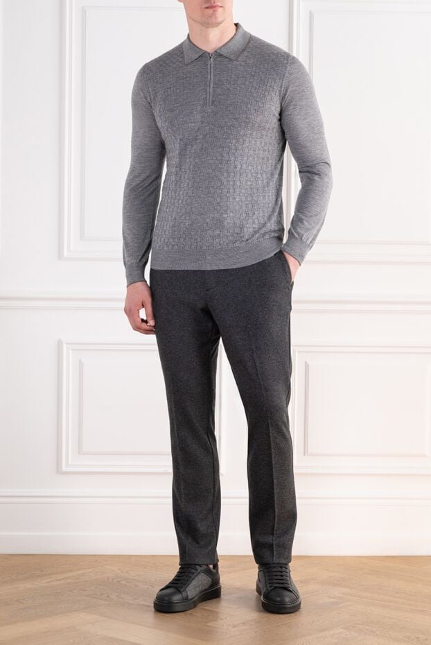 Zilli grey cashmere long sleeve polo with textured woven pattern 195247 - photo 2