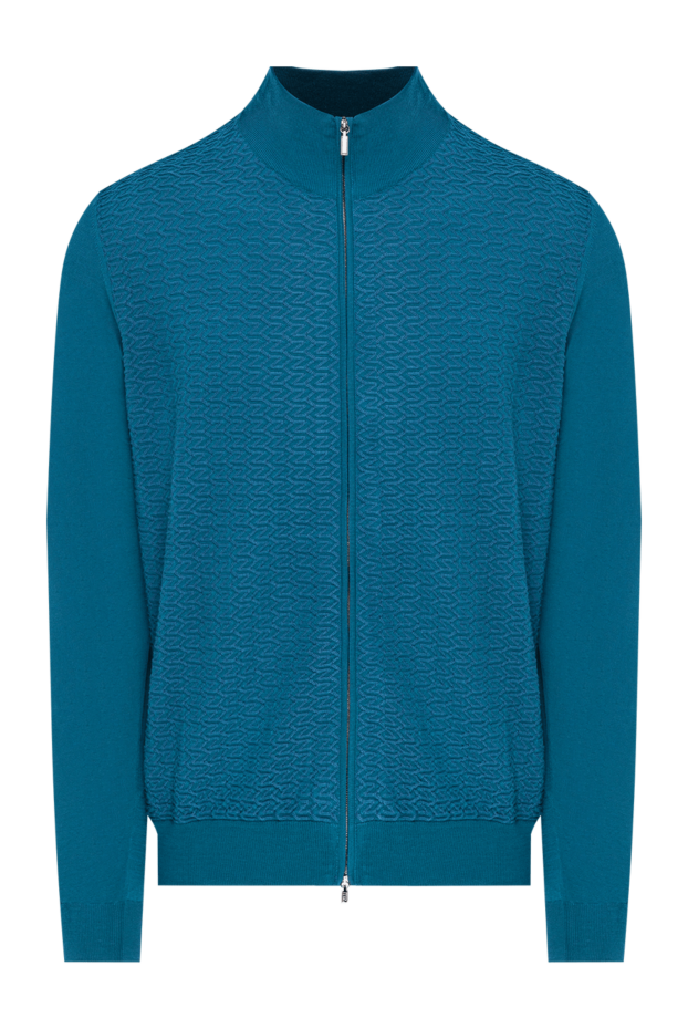Zilli turquoise knitted cardigan made of silk and cotton with a relief pattern 195260 - photo 1