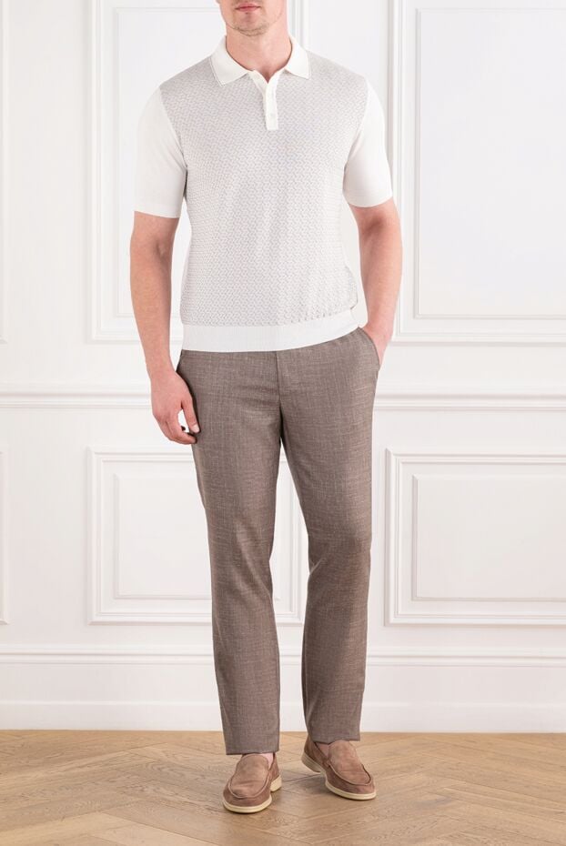 Zilli white knit polo shirt with buttons and a geometric micro pattern 195279 - photo 2