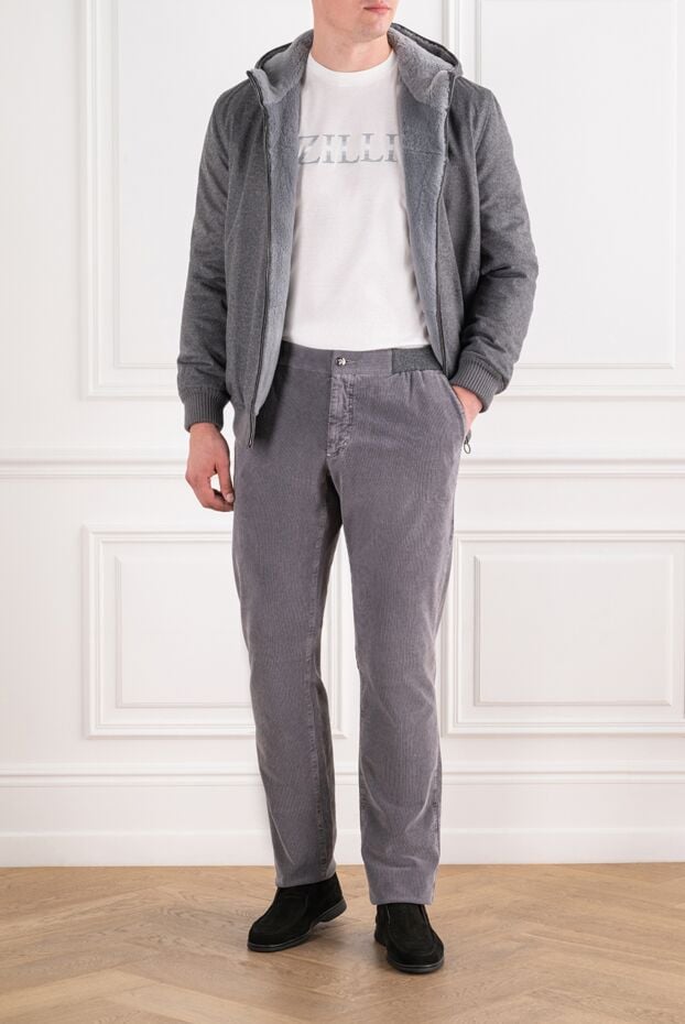Zilli men's gray corduroy casual tapered trousers 195301 - photo 3