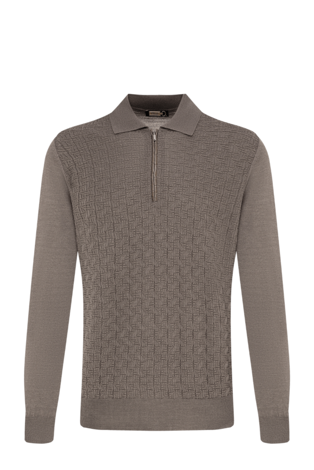 Zilli gray knitted polo shirt with a textured pattern and leather zipper trim 195351 - photo 1