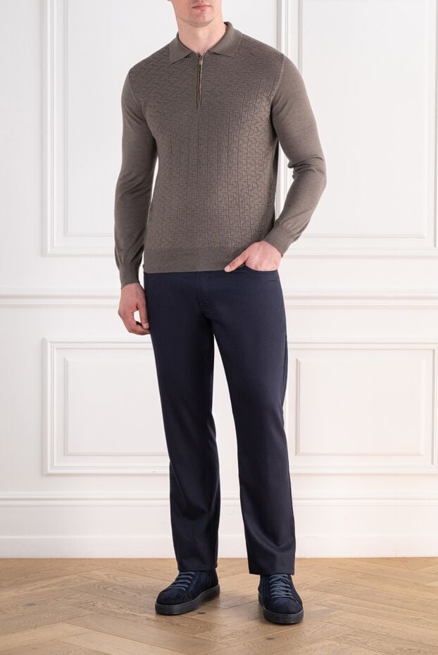Zilli gray knitted polo shirt with a textured pattern and leather zipper trim 195351 - photo 3