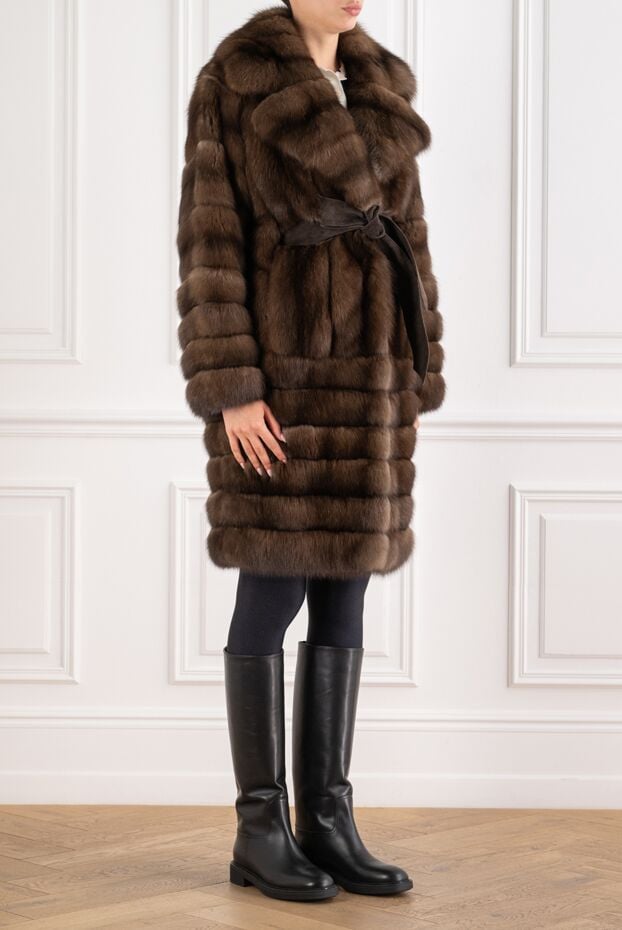 FG Furs sable robe coat with a wide collar and suede belt 195373 - photo 3