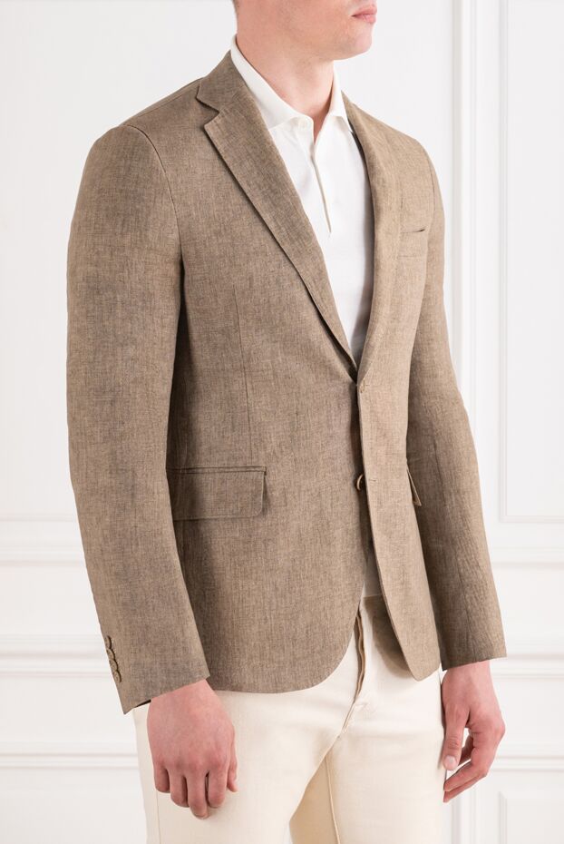 Tombolini single-breasted jacket in caramel shade made of textured linen fabric 195414 - photo 3