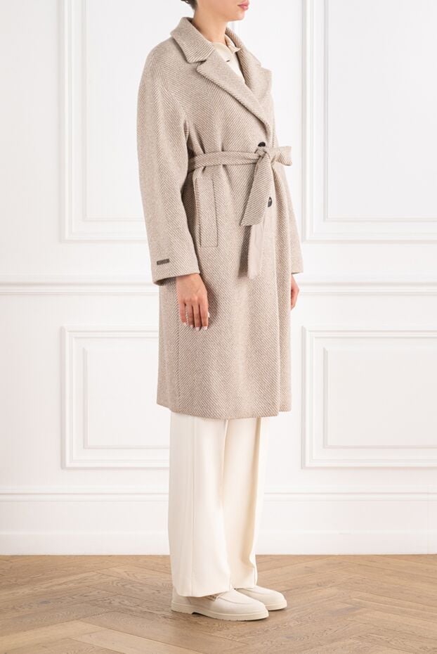 Peserico beige wool robe coat with chevron pattern and belt 195419 - photo 3