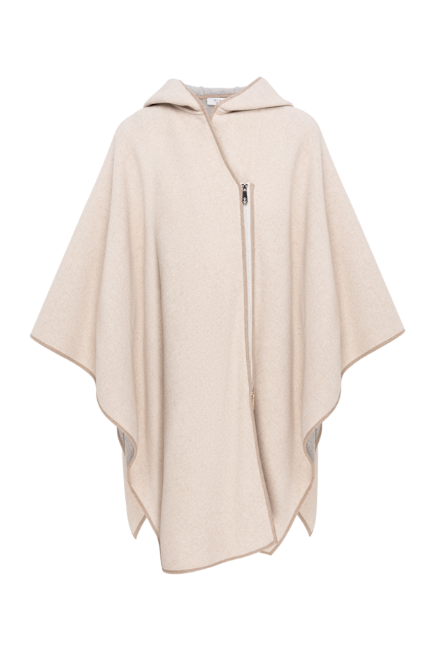 Peserico beige wool poncho cape with a hood and asymmetrical zipper 195420 - photo 1
