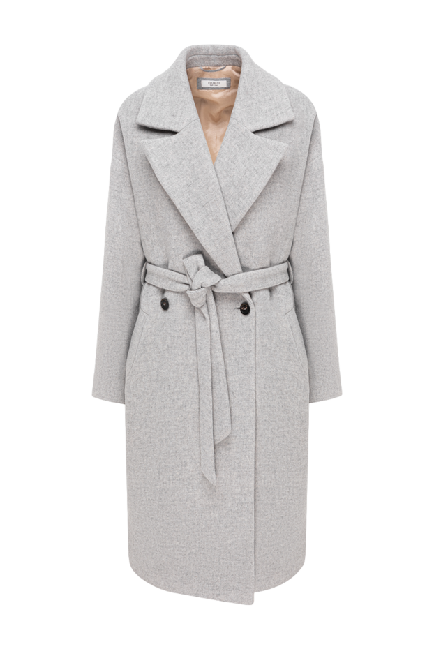 Peserico light grey melange robe coat with wide lapels and belt 195421 - photo 1