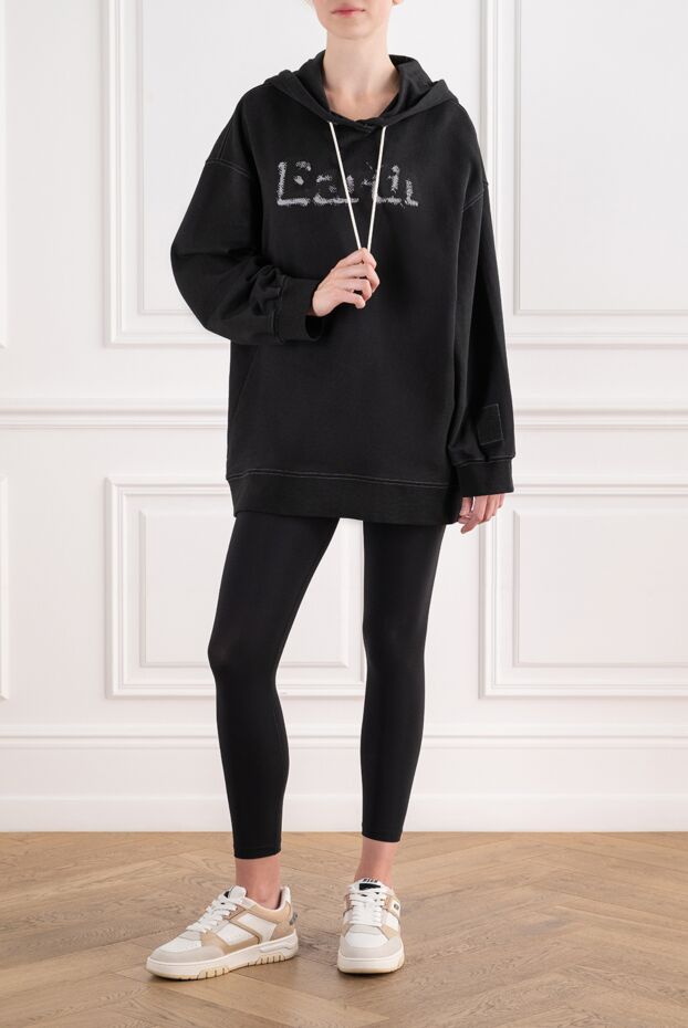 MSGM women's black cotton oversized hoodie with print 195442 - photo 2