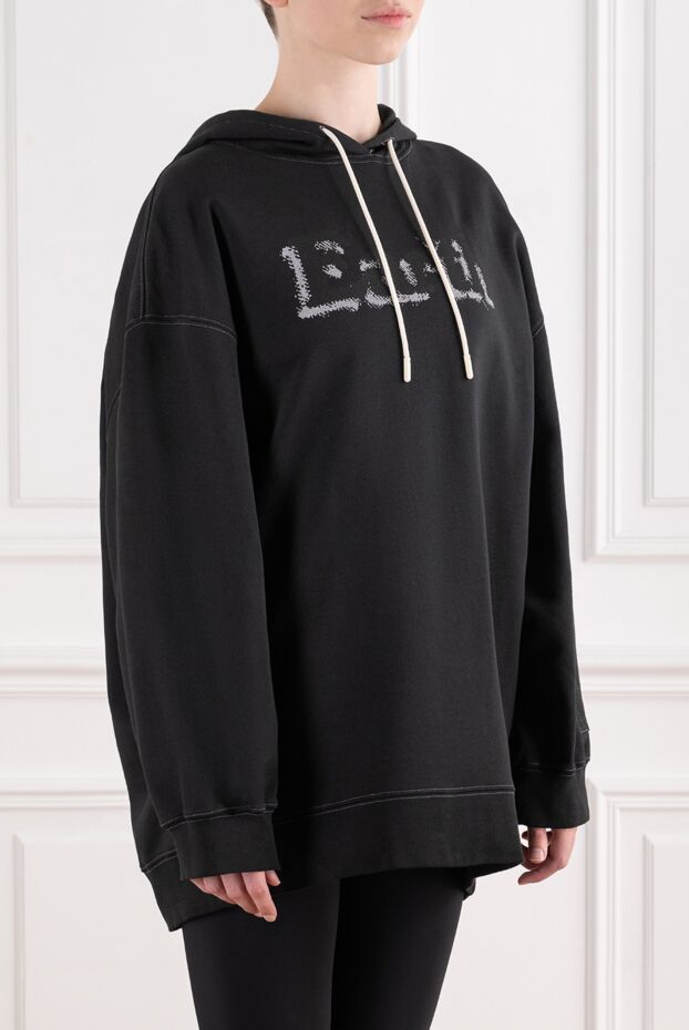 MSGM women's black cotton oversized hoodie with print 195442 - photo 3