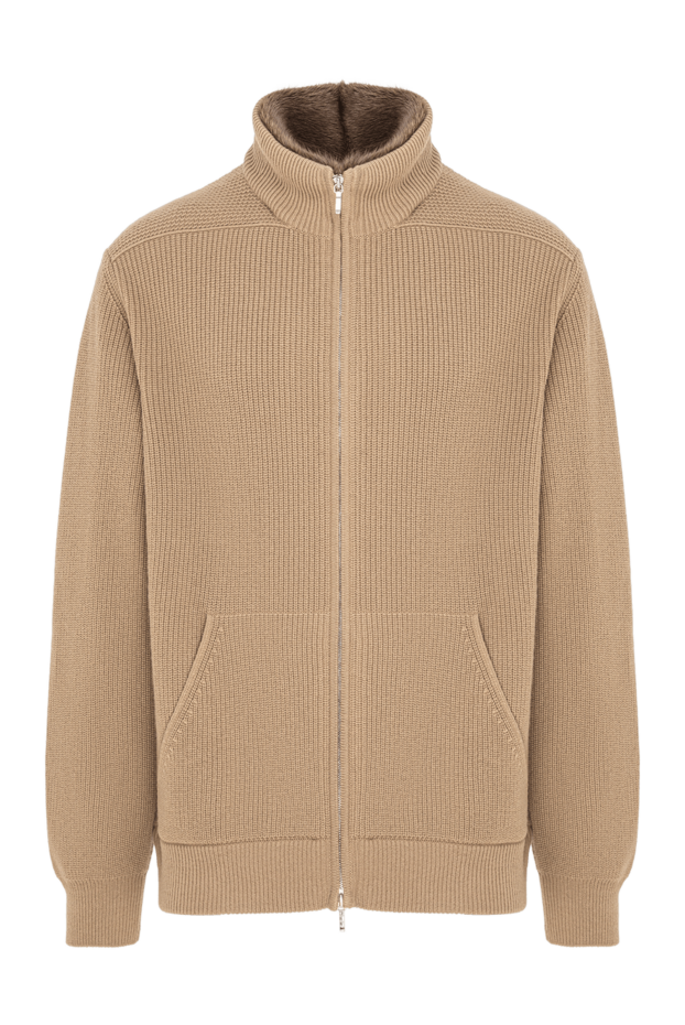Men's beige knitted cardigan with a zipper - photo 1