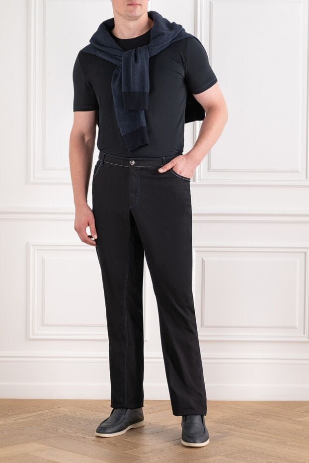 Zilli men's black skinny jeans with heraldic lion embroidery on the pocket 195602 - photo 2