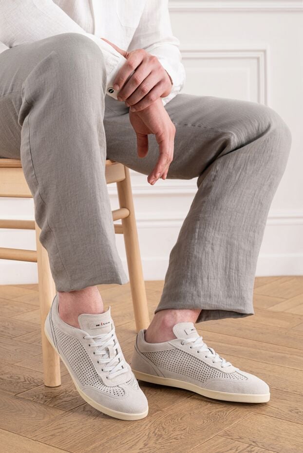 Kiton gray suede sneakers with perforations and logo 195828 - photo 2