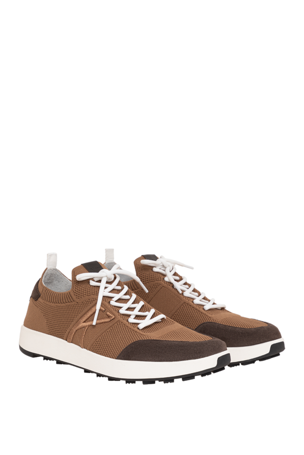 Kiton brown knit sneakers with suede inserts and embroidery 195831 - photo 3