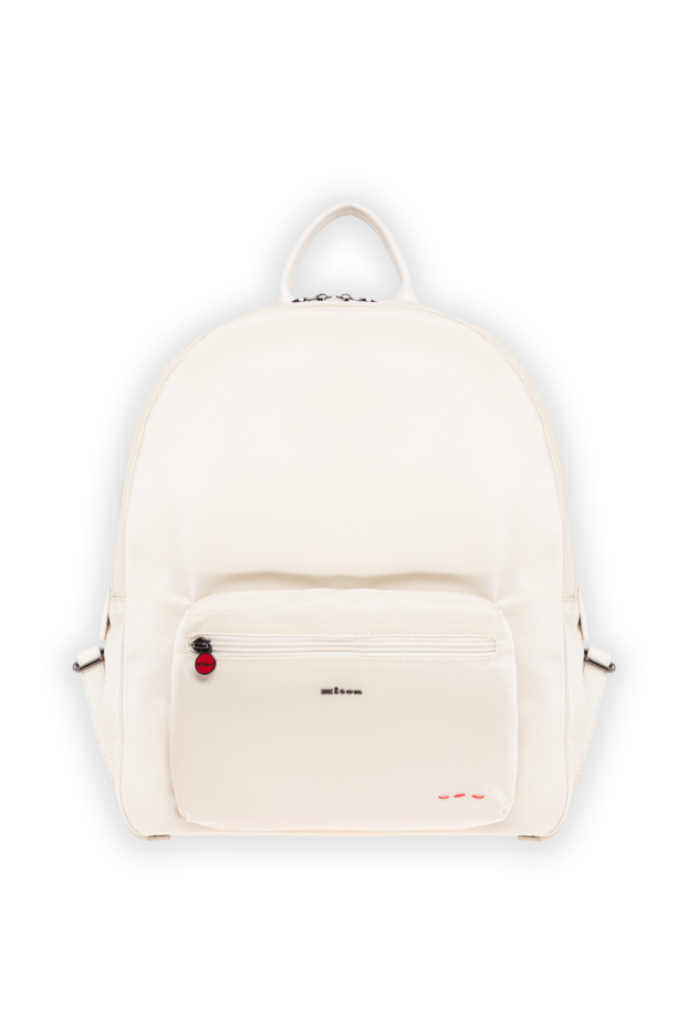 Kiton white fabric backpack with leather handle and contrasting red stitching 195837 - photo 1